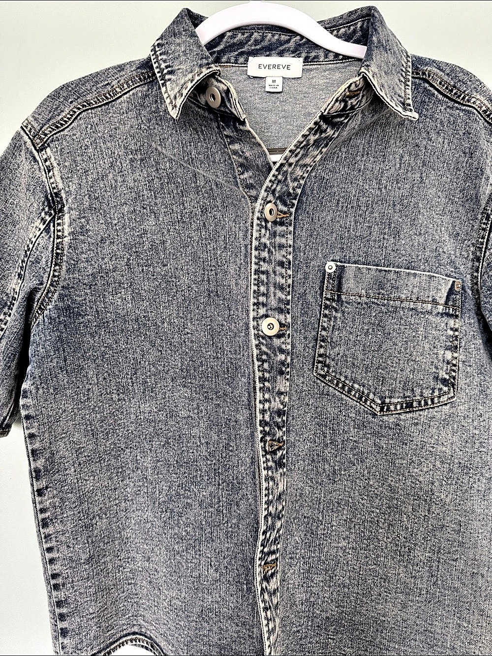 Evereve Rachel Denim Short Sleeve Shirt Medium Blue Like New